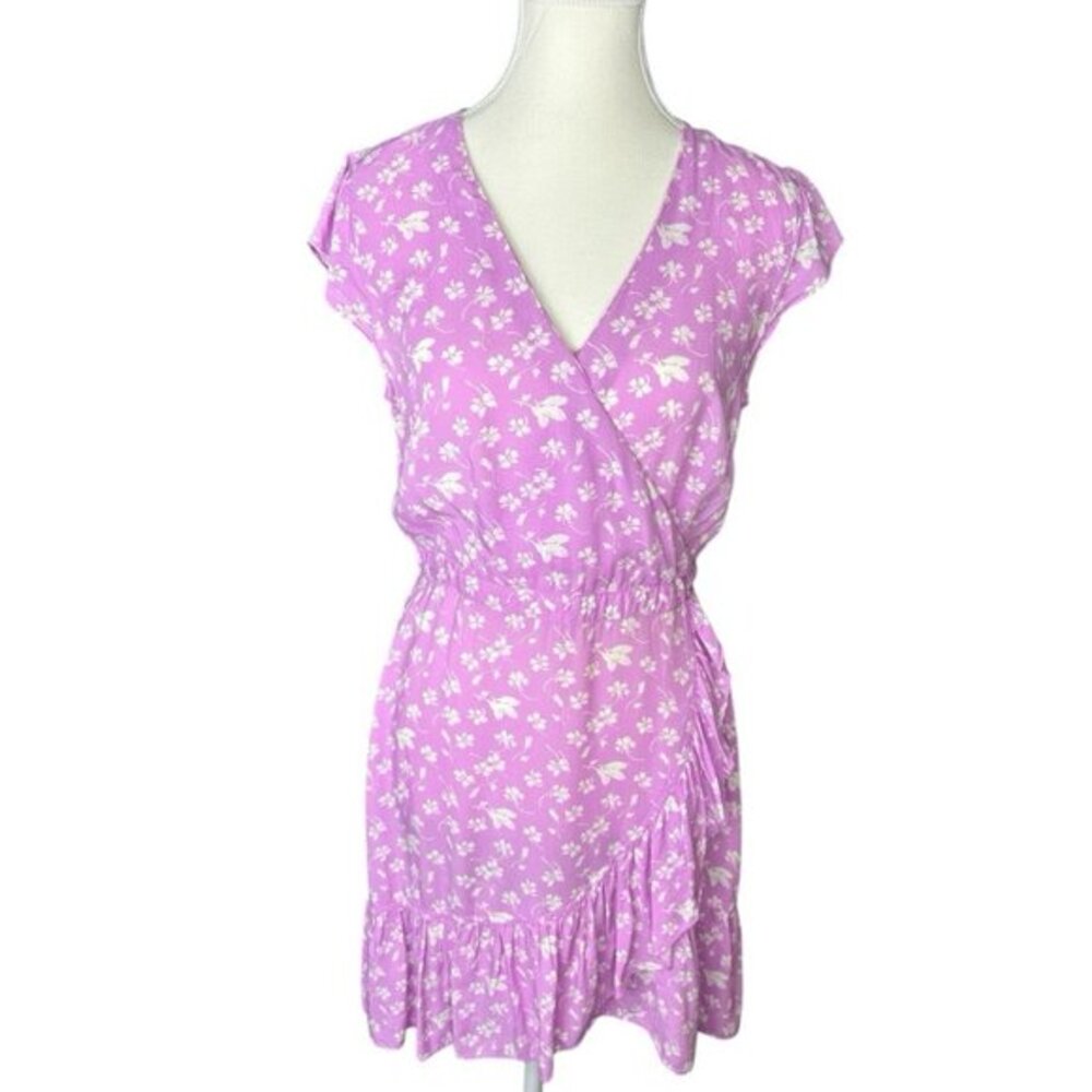J.Crew Womens‎ Purple White Floral Cap Sleeve Faux Wrap Ruffle Mini Dress Size 4